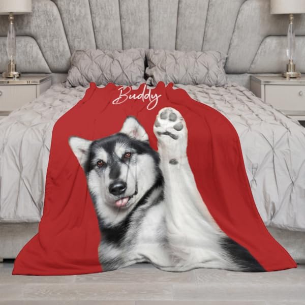 Personalized Dog Portrait Blanket, Custom Pet Blanket with Photo and Name, Customized Dog Cat Picture Blankets for Pet Lover, Birthday, Christmas, Pet Memorial Gift for Cat Dog Lovers 60"x80"