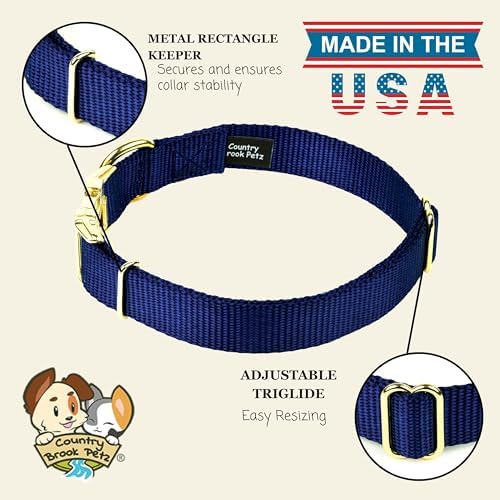 Country Brook Petz - Premium Nylon Dog Collar with Metal Buckle for Small Medium Large Breeds - 30+ Colors (Large, 1 Inch, Navy Blue)