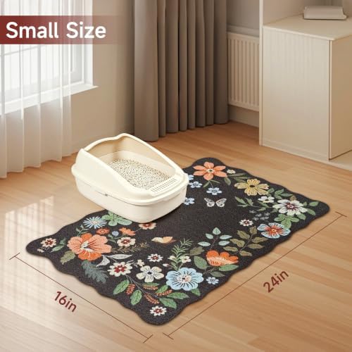 Cat Litter Mat,24"x16" Small Cute Litter Box Mat,Traps 100% Litter