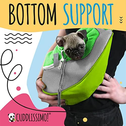 Cuddlissimo Small Dog Sling Carrier, Pet Cat Sling, Puppy Pouch - Green-L