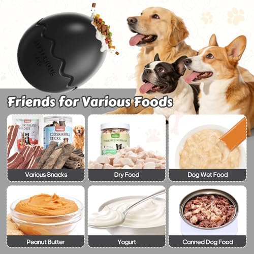 Dog Fillable Toy 3 in 1 Interactive Dog Toys Freeze Lick Summer Cooling Toy Enrichment Treat Dispensing Chew Toy Stuffable Puzzle Slow Feeder for Medium Small Dogs Easy to Clean (Egg-Black)