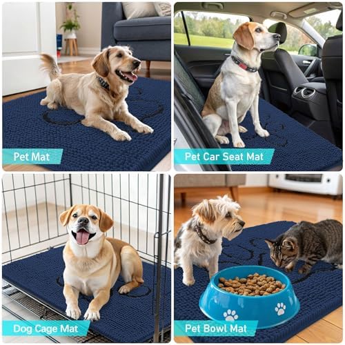 OLANLY Dog Door Mat for Muddy Paws 36x24, Paw Print Design Chenille Mud Mat