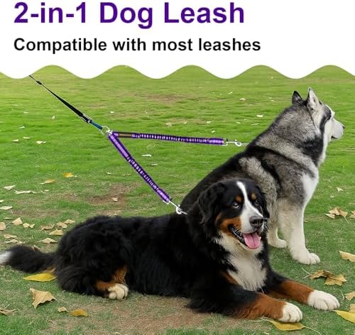 MingXpet 2 Dog Leash, Dog Leash for 2 Dogs, 360° Swivel No Tangle Double Walking Training Leashes for Large Dogs that Pull, Comfortable Shock Absorbing Reflective Bungee, Purple