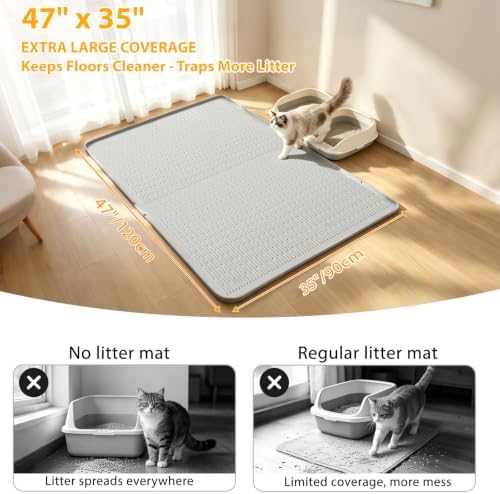 Cat Litter Box Mat, 47" x 35" Extra Large Silicone Cat Litter Mat