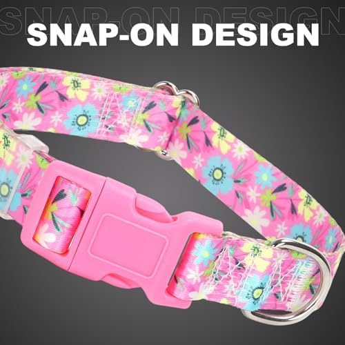 Girl Dog Collar for Medium Dogs,Cute Pink Flowers Female Dog Collars M