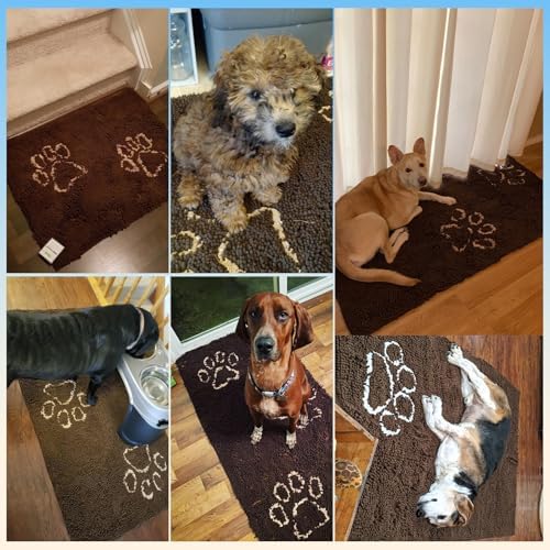 EXPAWLORER Dog Door Mat for Muddy Paws - Highly Absorbent Microfiber Pet Rug, Quick Dry Chenille Dog Runner Rug Indoor Outdoor, Non-Slip Entryway Carpet Washable Mud Mat for Dogs, Brown 36"x24"