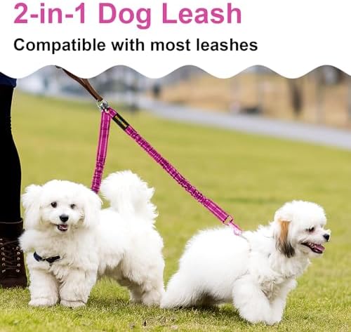 MingXpet 2 Dog Leash, Dog Leash for 2 Dogs, 360° Swivel No Tangle Double Walking Training Leashes for Small Dogs, Comfortable Shock Absorbing Reflective Bungee, Rose
