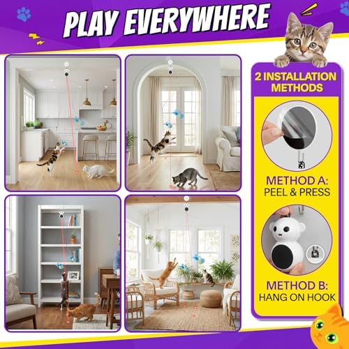 2-in-1 Interactive Laser Pointer Cat Toy & Flying Bird Wand for Indoor Cats
