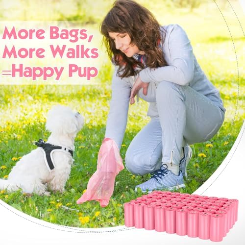 Lifegogo 1140 Counts 57 Rolls Unscented Doggy Poop Bags, Leak-Proof, Easy Tear-Off, Pink (13 x 9 Inches)