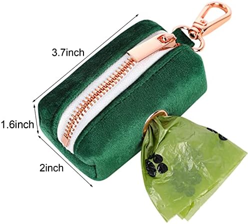 ARING PET Dog Poop Bag Holder, Velvet Doggy Waste Bag Dispenser Attach to Any Leashes, Dark Green Portable Washable Pet Waste Pouch Dispenser with Metal Zipper