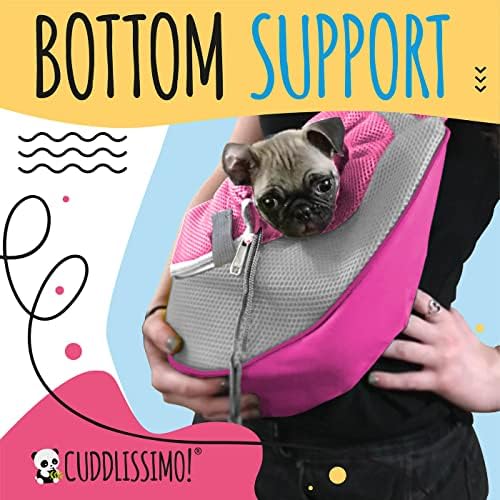 Cuddlissimo Small Dog Sling Carrier, Pet Cat Sling, Puppy Pouch - Pink-L