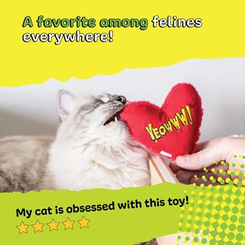 Yeowww! Catnip Hearrrt Attack Catnip Heart Cat Toy - 4 in toy for cats - 100% Stuffed with Premium Organically Grown, Made in USA