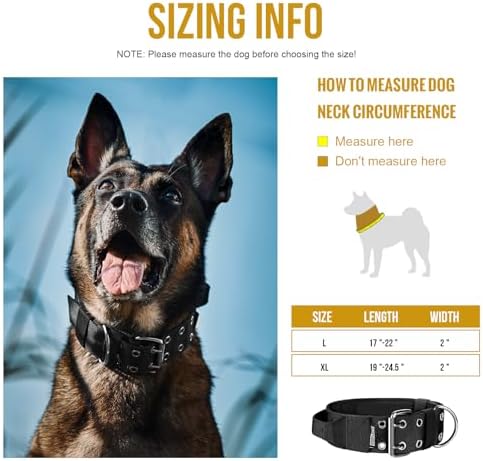 OneTigris 2 Inch Wide Tactical Dog Collar with Handle Black XL