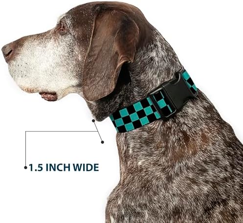 Buckle-Down Plastic Clip Collar - Checker Black/Teal - Wide-Small 13-18"