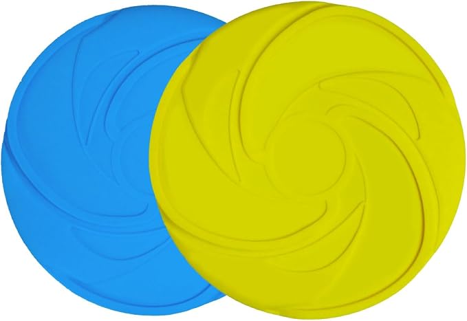 AMAZING TOYZ Dog Flying Discs 2 Pack Yellow and Blue Frisbee for Dog Toys, Soft Rubber Interactive Fetch Toy for Small Medium Large Dogs - Safe for Teeth and Chewers 20cm