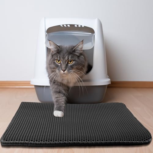 Cat Litter Mat - 30x24 Waterproof Litter Box Mat with Dual-Layer Honeycomb Design for Trapping Litter - Slip-Resistant Cat Mat by PETMAKER (Black)
