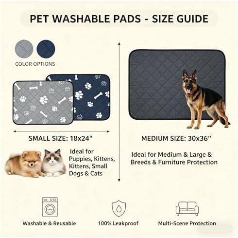 Washable & Reusable Pee Pads for Dogs (Light Grey,18x24,2 Packs)