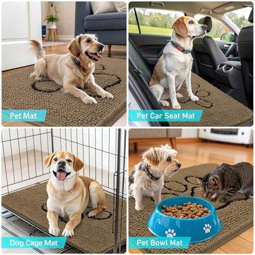 OLANLY Dog Door Mat for Muddy Paws 47x32, Paw Print Design Chenille Mud Mat