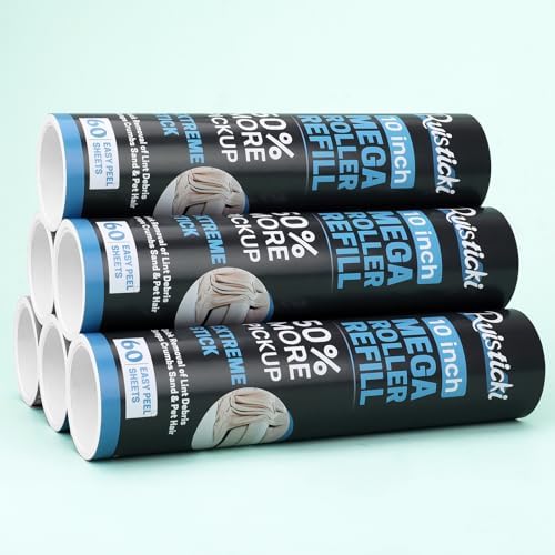 10 inch Ultra Sticky Mega Roller Refills for Evercare Layers Smart Design Large Lint Rollers 50% More Pickup Pet Hair Remover 60 Sheets Each Refill 6 Pack 360 Sheets Total
