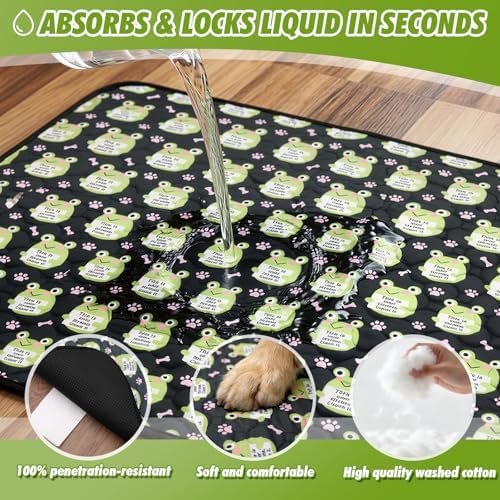 Washable Pee Pads for Dogs,2 Pack Reusable Puppy Training Pads-Funny Frog Print,Odor Resistant Super Absorbent,for Crate,Playpen,Floor,Whelping & Housebreaking
