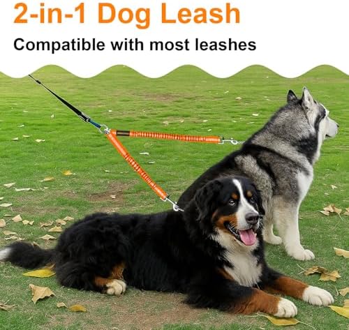MingXpet 2 Dog Leash, Dog Leash for 2 Dogs, 360° Swivel No Tangle Double Walking Training Leashes for Large Dogs that Pull, Comfortable Shock Absorbing Reflective Bungee, Orange