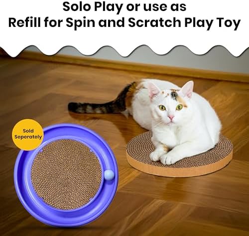 Scratch and Spin Cat Scratcher Replacement Pads for Active Play, Natural Recycled Corrugated Cardboard, Supports Pet Behaviors, Relieves Stress - 4 Count