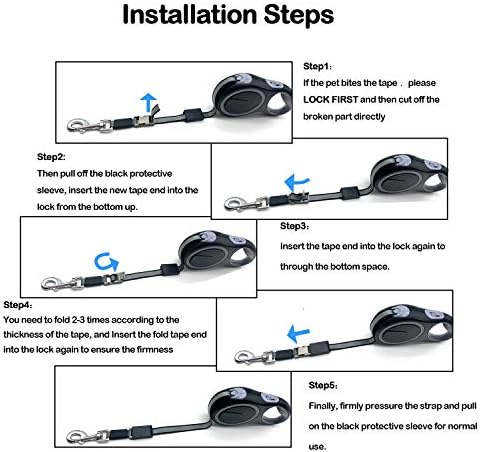 Retractable dog leash Tape Connector, Dog leash could be reused by cutting off The broken part which is bitten by The dog Tape Connector, Heavy Duty for Medium Large Dogs up to 115lbs, Large