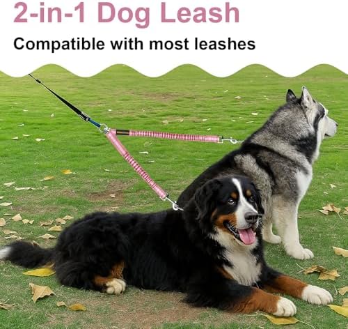 MingXpet 2 Dog Leash, Dog Leash for 2 Dogs, 360° Swivel No Tangle Double Walking Training Leashes for Large Dogs that Pull, Comfortable Shock Absorbing Reflective Bungee, Pink
