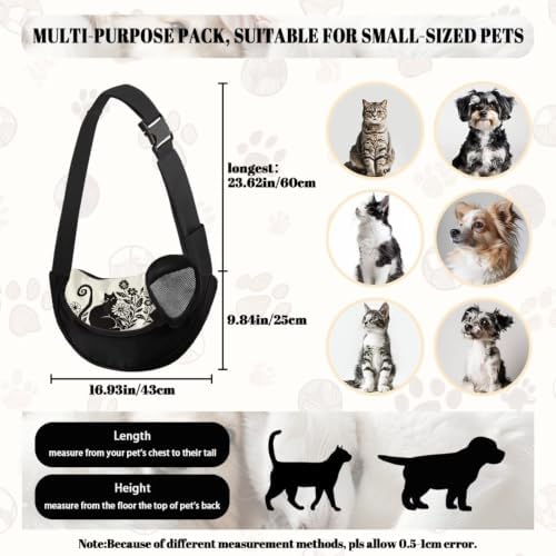 COEQINE Gothic Pet Carrier Sling for Cat Dogs Crossbody Purse,Black Cat