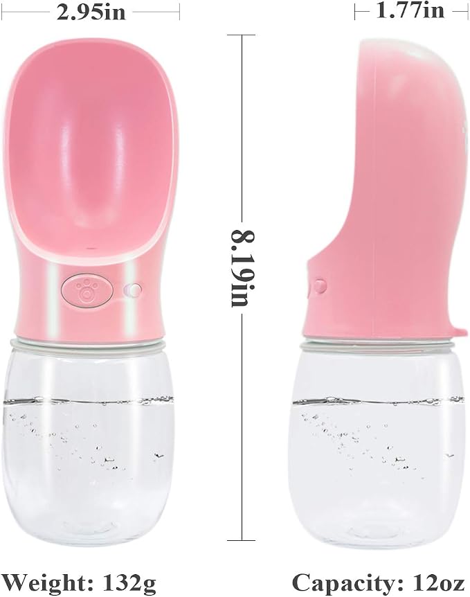 Portable Dog Water Bottle for Walking,2.76" Big Trough Leak Proof Pet Water Bottle for Small Cat Puppy, Safe and Durable Non BPA Dog Drinking Water Bottle for Outdoor Hiking-Pink