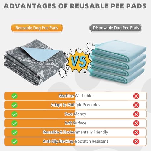 KOOLTAIL Washable Pee Pads for Dogs, 2 Pack Super Absorbent Reusable Puppy Training Pads Waterproof, Nonslip and Leak-Proof Dog Pee Pads, Large Pet Mats Whelping Pads for Floor, Crate, Couch 36*41