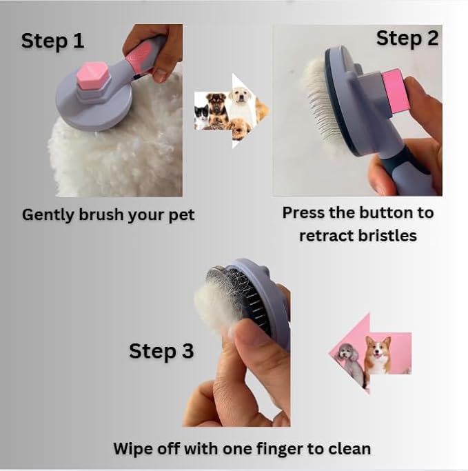 Dog & Cat Brush - Pet Grooming & Shedding Tool for Long & Short Hair - Deshedding Comb for Loose Fur - Professional Hair Remover for Pets (Pink)