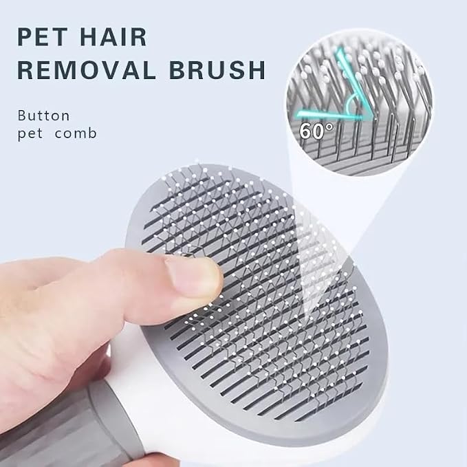 Cat Grooming Brush, Self Cleaning Slicker Brushes for Dogs Cats Pet Grooming Brush Tool Gently Removes Loose Undercoat, Mats Tangled Hair Slicker Brush for Pet Massage-Self Cleaning Upgraded (Grey)
