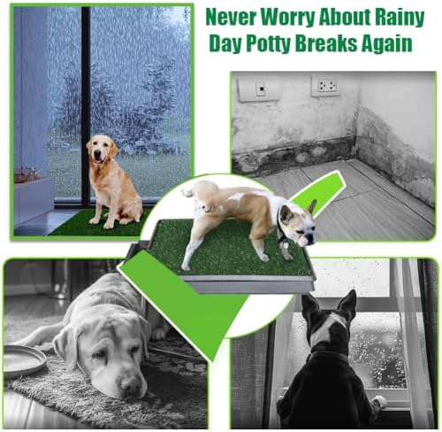 Reusable Training Pad Potty with 2-Pack Replaceable Artificial Grass Quick Absorbent Indoor Portable Dog Patio Potty Washable Pee Pad for Small Medium to Large Dog