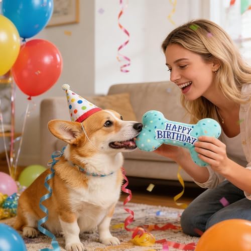 3PCS Dog Birthday Toys, Crinkle Squeaky Dog Toys for Small Medium Large Dog