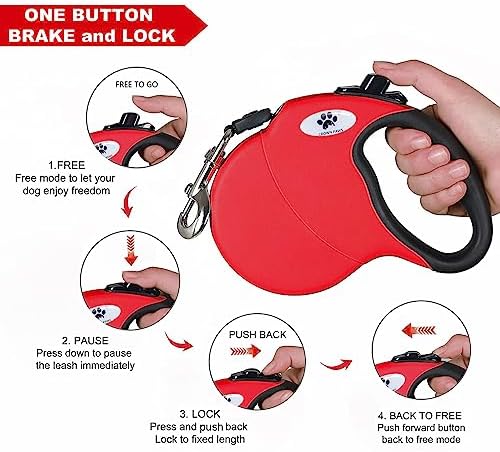 16 ft Retractable Dog Leash for Large Dogs up to 110 lbs,Tangle-Free Nylon Tape,Red Dan L