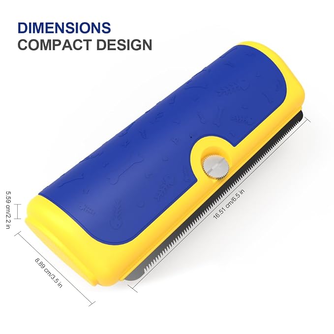Dog and Cat Deshedding Brush for Short Hair Pets, Blue/Yellow | Metal shedding blade for loose fur, short to medium coats and daily grooming