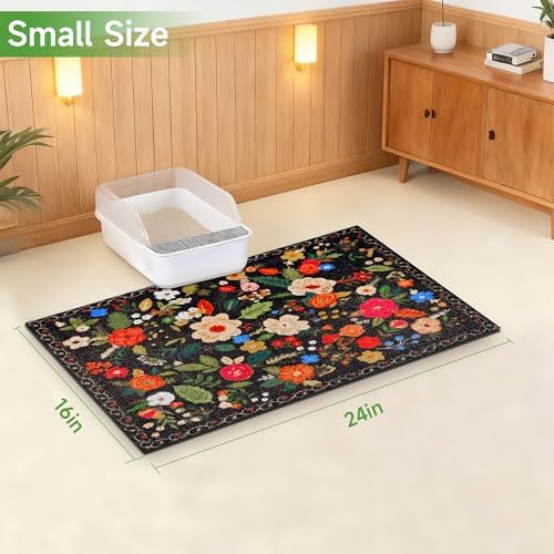 Cat Litter Mat, 24" x 16" Litter Box mat, Traps 100% Litter, Non-Slip Kitty Litter Trapping mats, Small Cute Litter mat, Easy Clean for Scatter Control, Bohe cat Food mat, Urine Waterproof