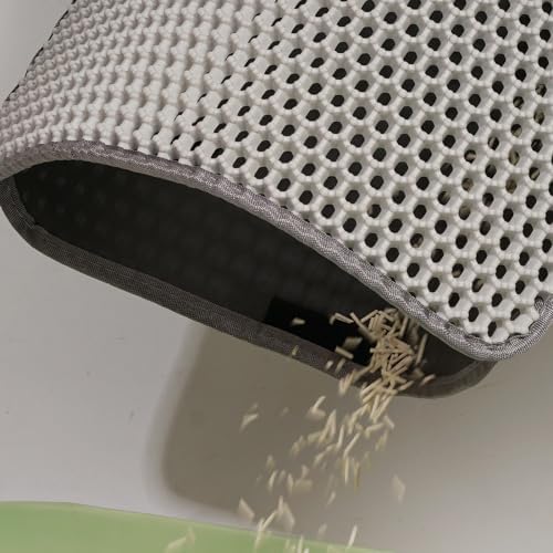 Cat Litter Mat, Honeycomb Cat Litter Mat, Double Layer Waterproof Cat Litter Mat Litter Trapping Mat, Prevents Cat Litter Scattering, Easy to Collect, Washable 19.7 * 15.7in (Gray)