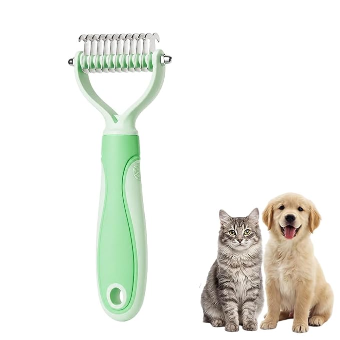 Dematting Comb for Dogs and Cats, 2026 Upgraded Pet Pro Tool Grooming, Dual-Sided Deshedding and Dematting Brush, Ergonomic Pet Grooming Brush, Gentle Pet Hair Remover Comb (Green, S)