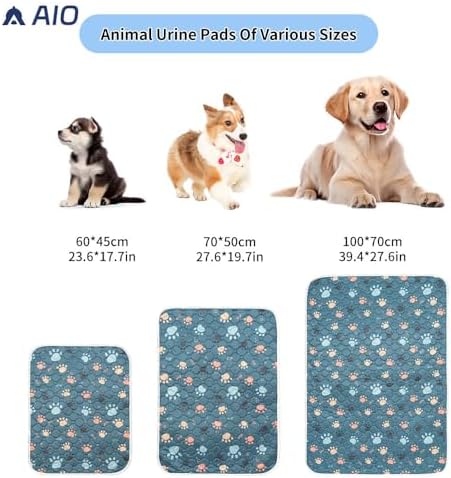 AIO Pet Urine pad Washable Pee Pads for Dogs Anti-Slip Waterproof 2-Pack Reusable Puppy Pads for Potty Training Heavy Absorbency Prevent Leakage Reusable Training Dog Pads 27.6*39.37inch Blue Claws