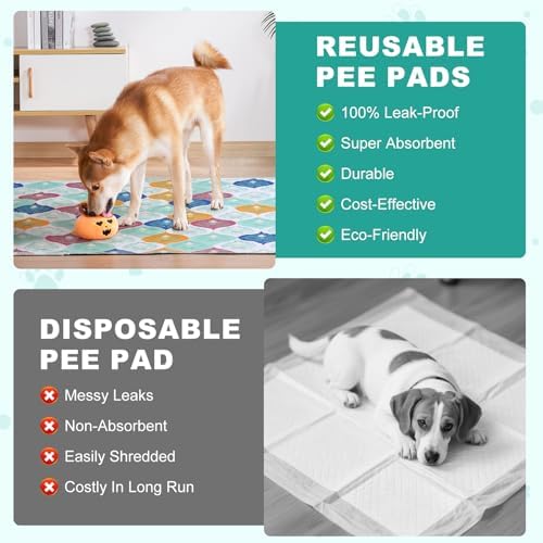Washable Pee Pads for Dogs, Stylish Absorbent Reusable Training Dog Pads, Non-Slip and Leak-Proof Puppy Pads, Potty Pads for Crates, Whelping, Playpen, Bed and Floors (Colorful, 18" x 24" 2PACK)