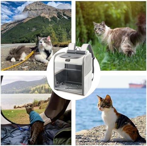 Cat Carrier Backpack, Large Pet Carrier Backpack, Cat Travel Backpack with Breathable Mesh, Cats Backpack Carrier for Small Dog Kitten Cats Carrying Bag, Pet Backpack for Hiking, Light Gray