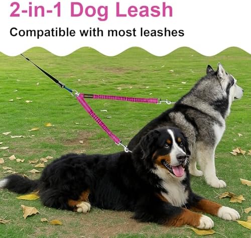 MingXpet 2 Dog Leash, Dog Leash for 2 Dogs, 360° Swivel No Tangle Double Walking Training Leashes for Large Dogs that Pull, Comfortable Shock Absorbing Reflective Bungee, Rose