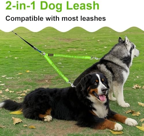 MingXpet 2 Dog Leash, Dog Leash for 2 Dogs, 360° Swivel No Tangle Double Walking Training Leashes for Large Dogs that Pull, Comfortable Shock Absorbing Reflective Bungee, Green