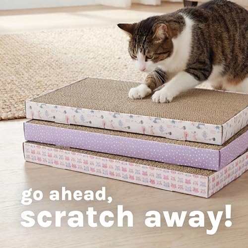 Kitty City 3-Pack XL Double Sided Corrugate Cat Scratcher Pads - X-Large Horizontal Cat Scratcher Mats, Reversible Corrugate Nail File Scratchers - Pink Cats Design, 18” x 10” Each
