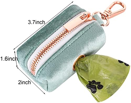 ARING PET Dog Waste Bag Dispenser, Velvet Green Doggy Poop Bags Holders Attach to Any Leashes, Portable Washable Pet Waste Pouch Dispenser with Metal Zipper