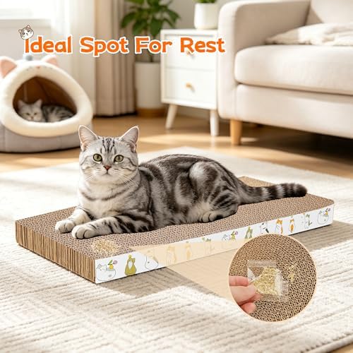 PatiencET Cat Scratcher Cardboard Pads, 4-Pack Mixed Flat and Wavy