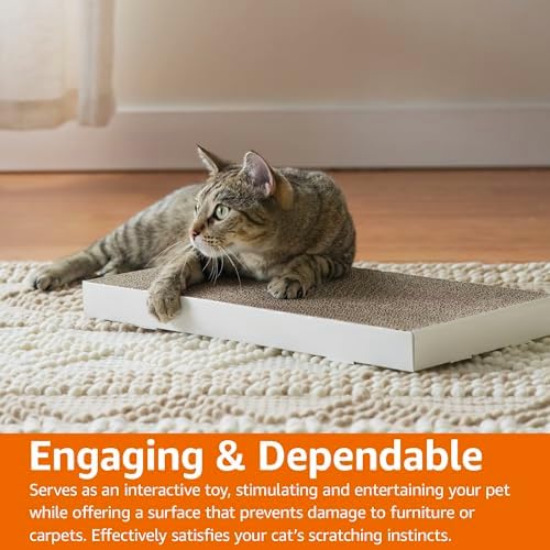 Amazon Basics Corrugated Cardboard Cat Scratcher, Scratching Board, Reversible, 17.4" x 10", White, 4-Pack