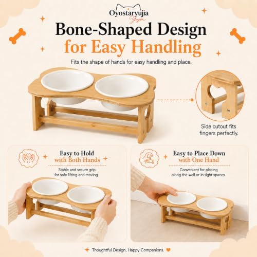 Bone Elevated 8.3" Ceramic Large Dog Bowls, Tilted Dog Bowl Stand
